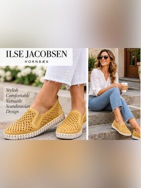 Ilse Jacobsen Hornbæk Tulip Women’s Perforated Slip-On Shoes – Mustard Yellow –